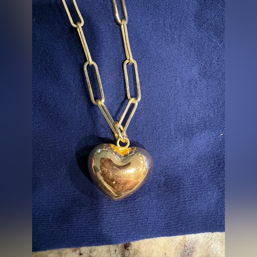 Gold Heart Locket on Paperclip Chain Necklace - Women Jewelry - Picture 3 of 3